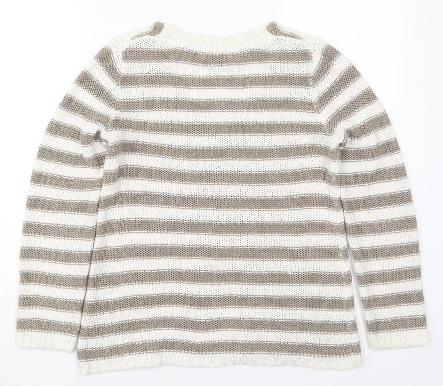 H&M Womens Beige V-Neck Striped Cotton Pullover Jumper Size S