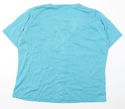 Bonmarché Womens Blue Round Neck  Acrylic Pullover Jumper Size XL   - Flower
