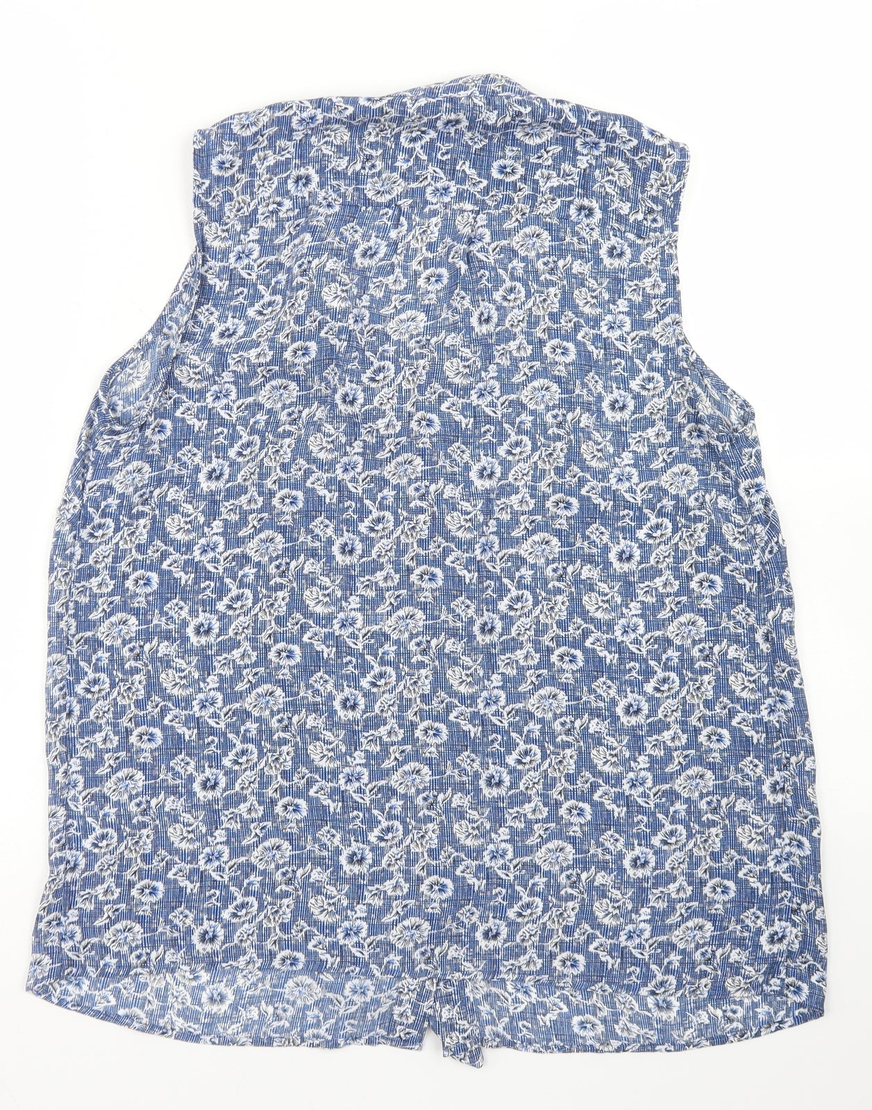 Papaya Womens Blue Floral Polyester Basic Blouse Size 8 Round Neck - Tie Neck