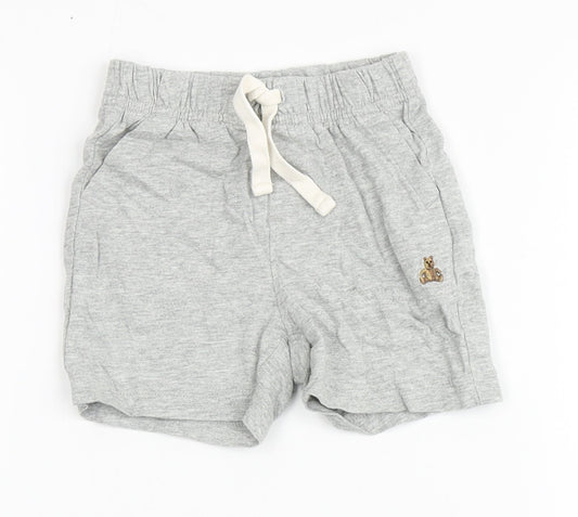 Gap Baby Grey  100% Cotton Cropped Trousers Size 6-9 Months  Drawstring - Bear