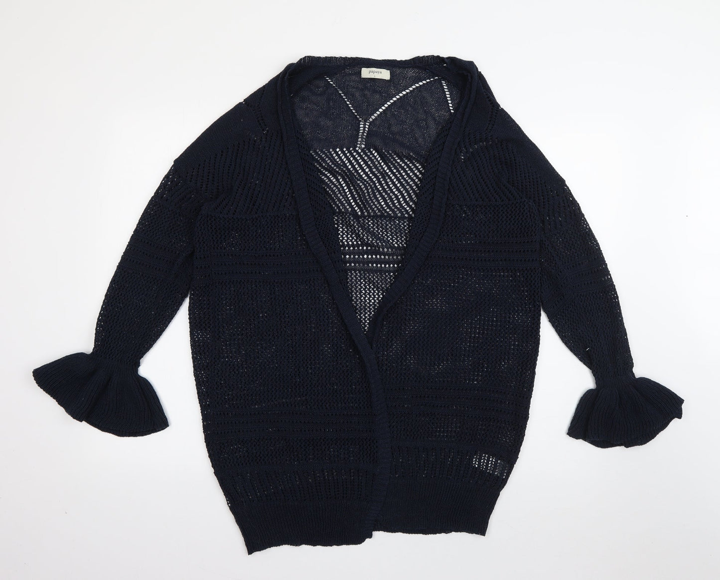 Papaya Womens Blue V-Neck  Acrylic Cardigan Jumper Size L