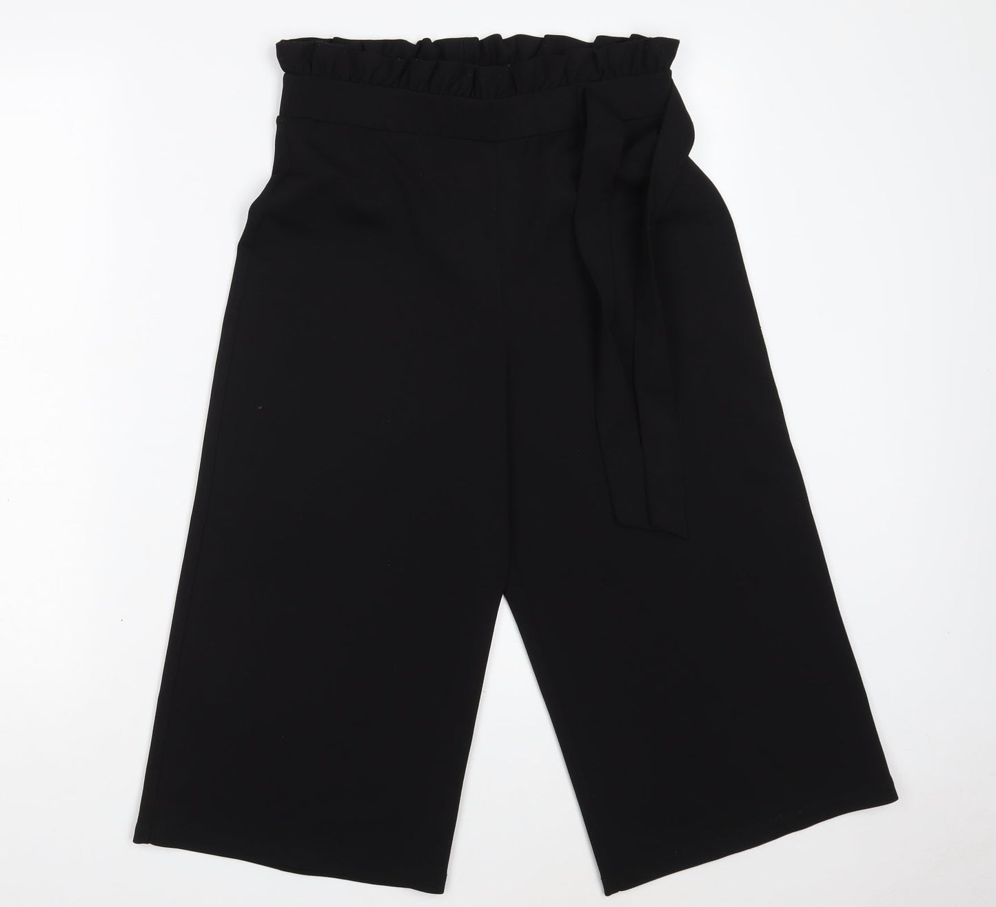 Miss Selfridge Womens Black  Polyester Cropped Trousers Size 10 L29 in Regular Tie