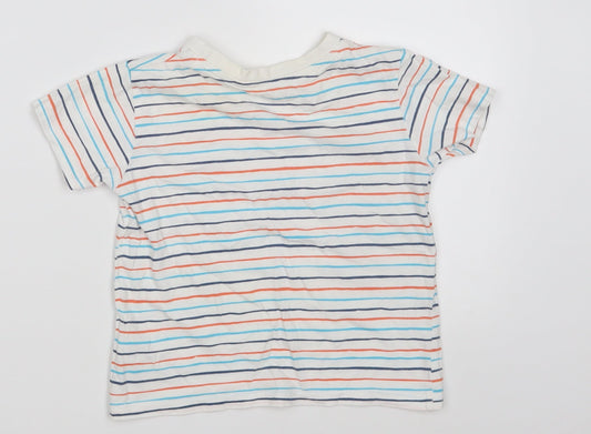 Dunnes Stores Boys White Striped 100% Cotton Pullover T-Shirt Size 3 Years Round Neck