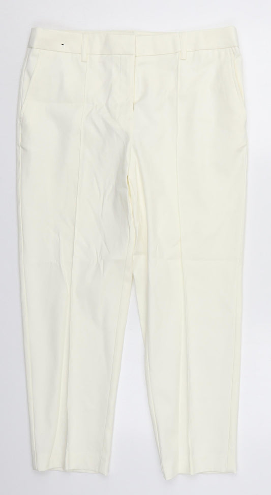 NEXT Womens Ivory  Cotton Trousers  Size 12 L24 in Regular Hook & Eye