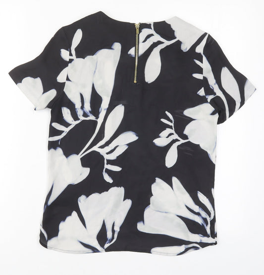 H&M Womens Black Floral Polyester Basic Blouse Size 6 Round Neck