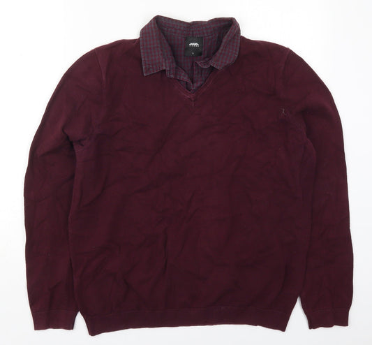 Burton Mens Purple Collared  Cotton Pullover Jumper Size L