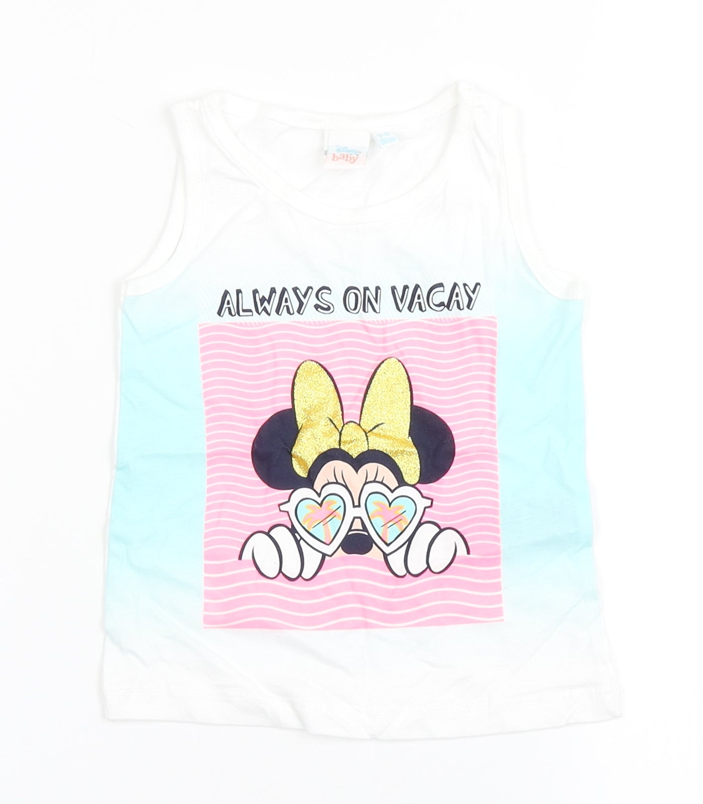 Disney Baby Girls White  100% Cotton Basic Tank Size 9-12 Months Round Neck  - Minnie Mouse