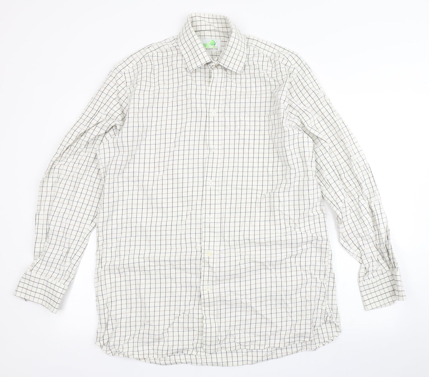 kwg Mens Beige Check Polyester  Button-Up Size 16.5 Round Neck Button