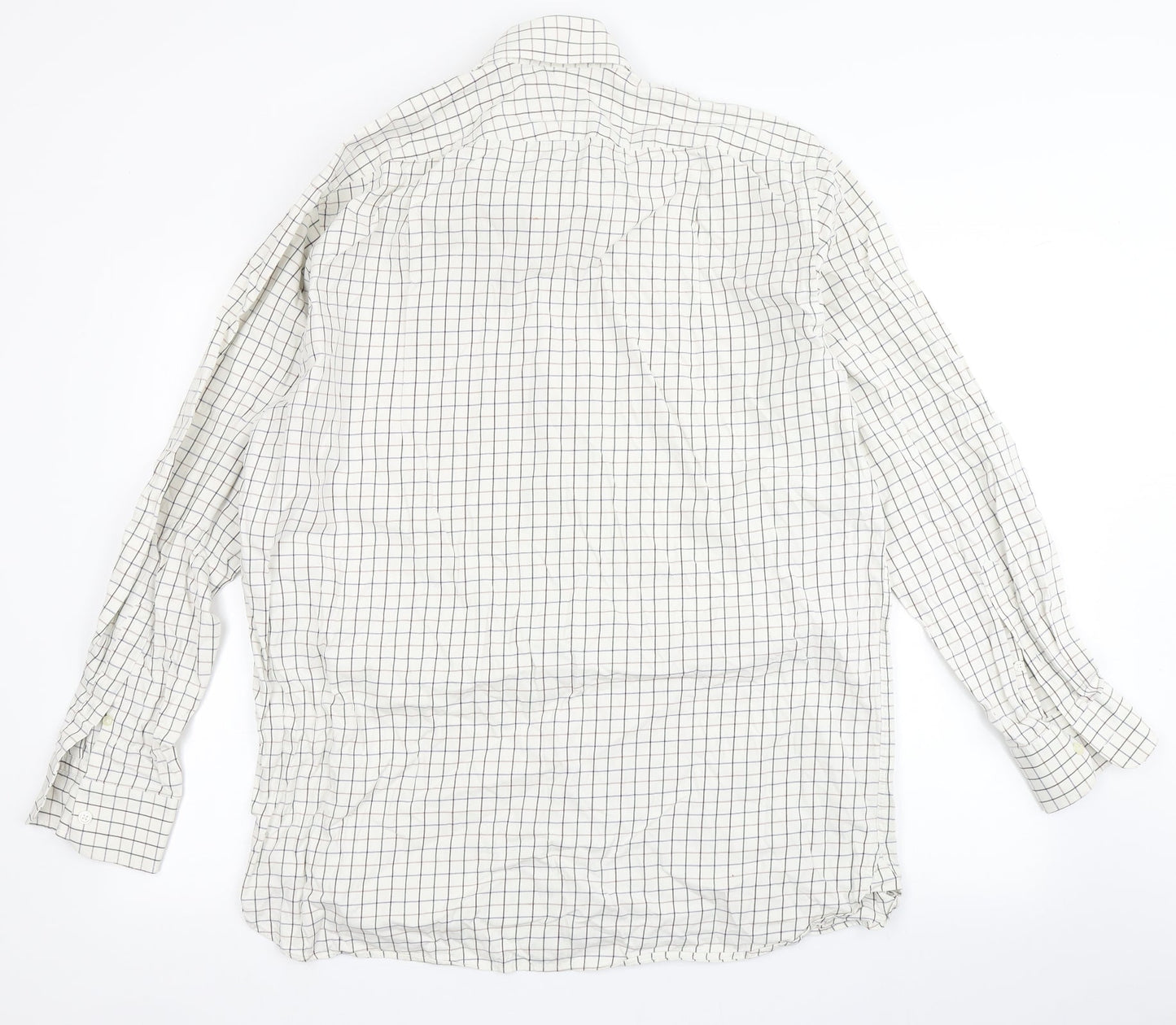 kwg Mens Beige Check Polyester  Button-Up Size 16.5 Round Neck Button