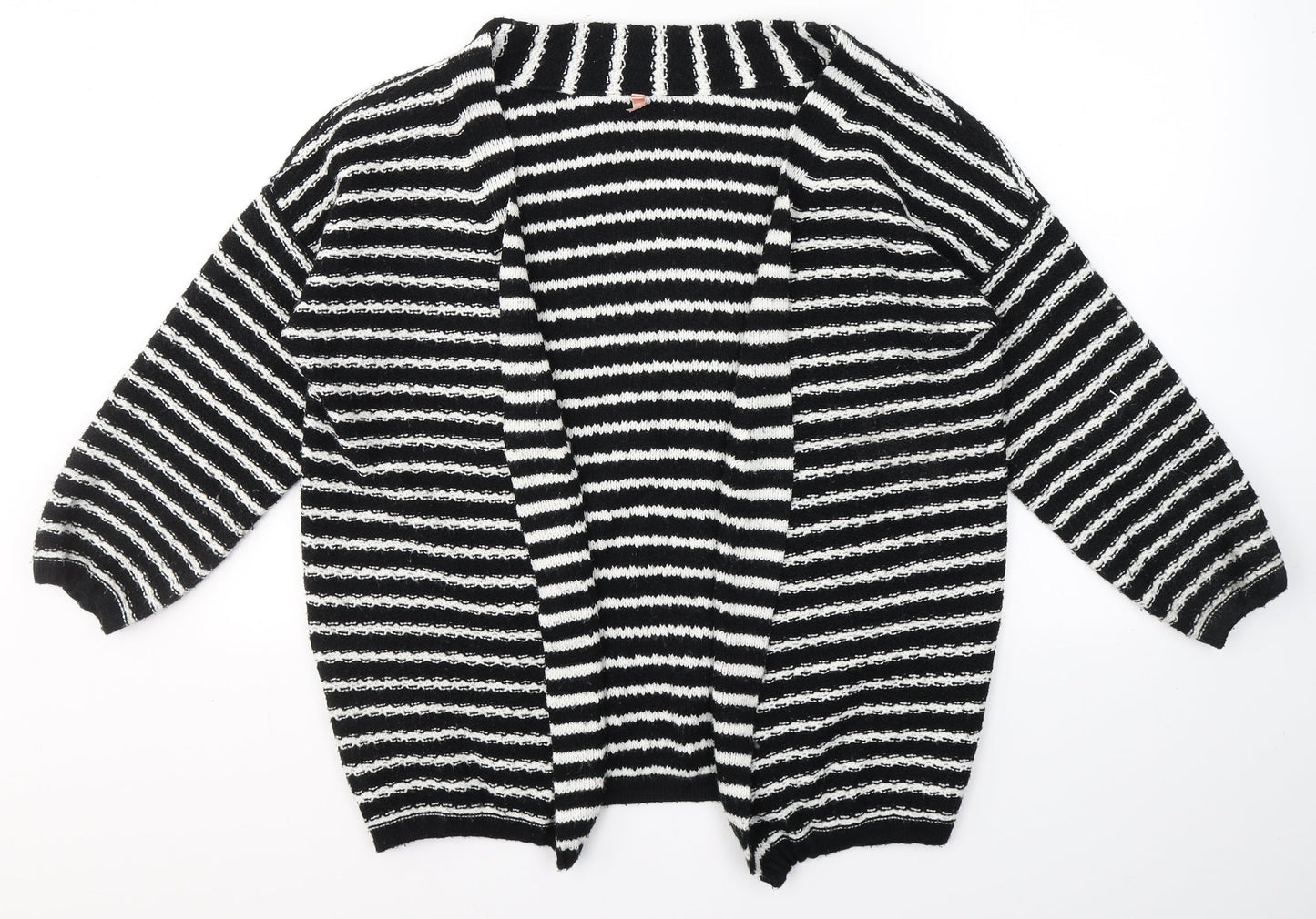 SWEEWE Womens Black V-Neck Striped Acrylic Cardigan Jumper Size S