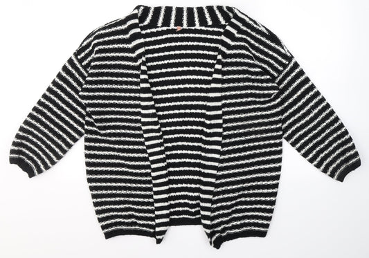 SWEEWE Womens Black V-Neck Striped Acrylic Cardigan Jumper Size S