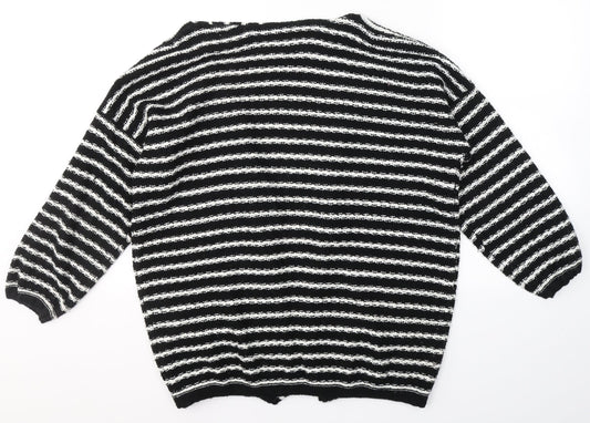 SWEEWE Womens Black V-Neck Striped Acrylic Cardigan Jumper Size S