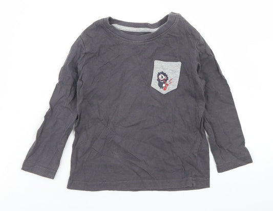Lupilu Boys Grey  Cotton Basic T-Shirt Size 12-18 Months Crew Neck Snap - Monster