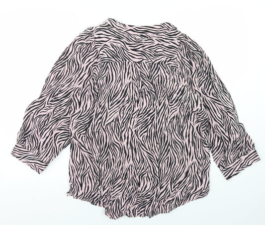 Dorothy Perkins Womens Pink Animal Print Viscose Basic Blouse Size 10 V-Neck - Zebra Print