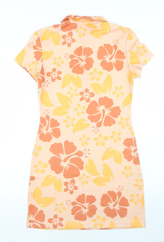 SheIn Womens Beige Floral Polyester Bodycon  Size S  Collared