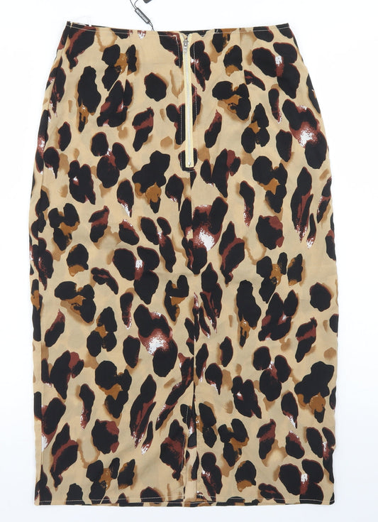 PRETTYLITTLETHING Womens Beige Animal Print Polyester Straight & Pencil Skirt Size 8   Zip