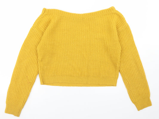 Missguided Womens Yellow Round Neck  Acrylic Pullover Jumper Size S