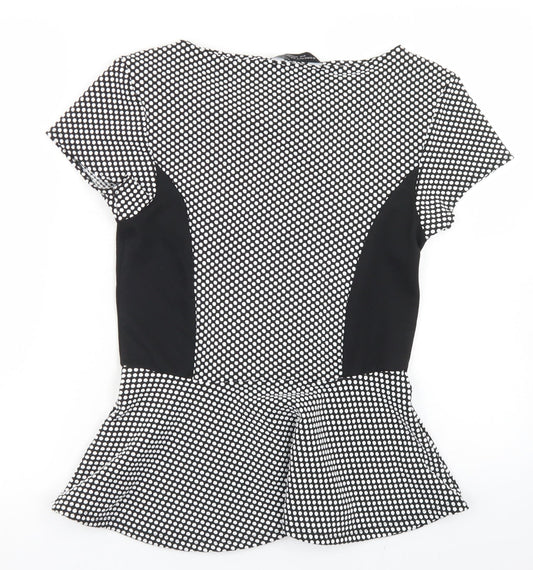 Dorothy Perkins Womens Black Polka Dot Polyester Basic T-Shirt Size 12 Round Neck
