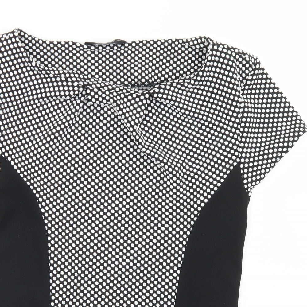 Dorothy Perkins Womens Black Polka Dot Polyester Basic T-Shirt Size 12 Round Neck