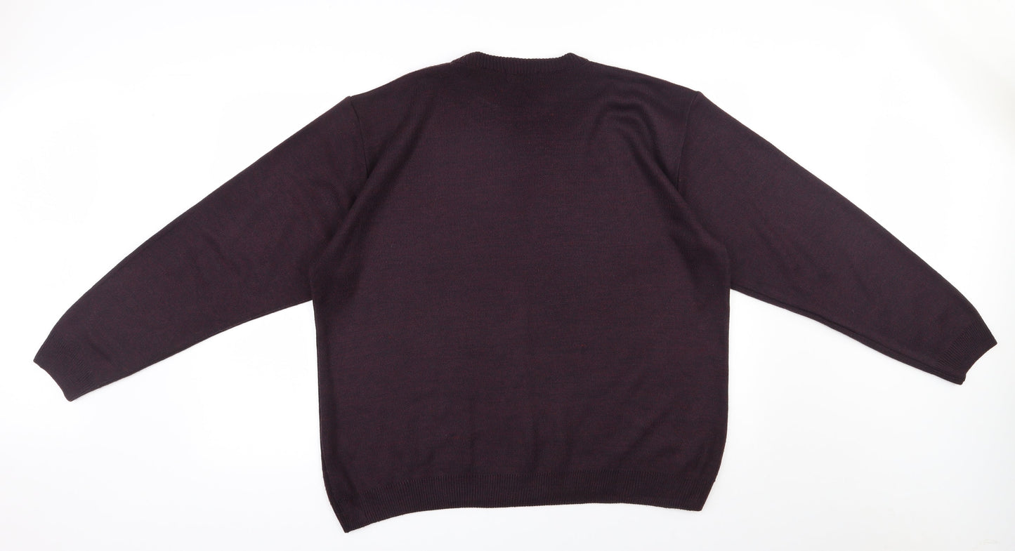 Essentials Mens Purple Round Neck  Acrylic Pullover Jumper Size M