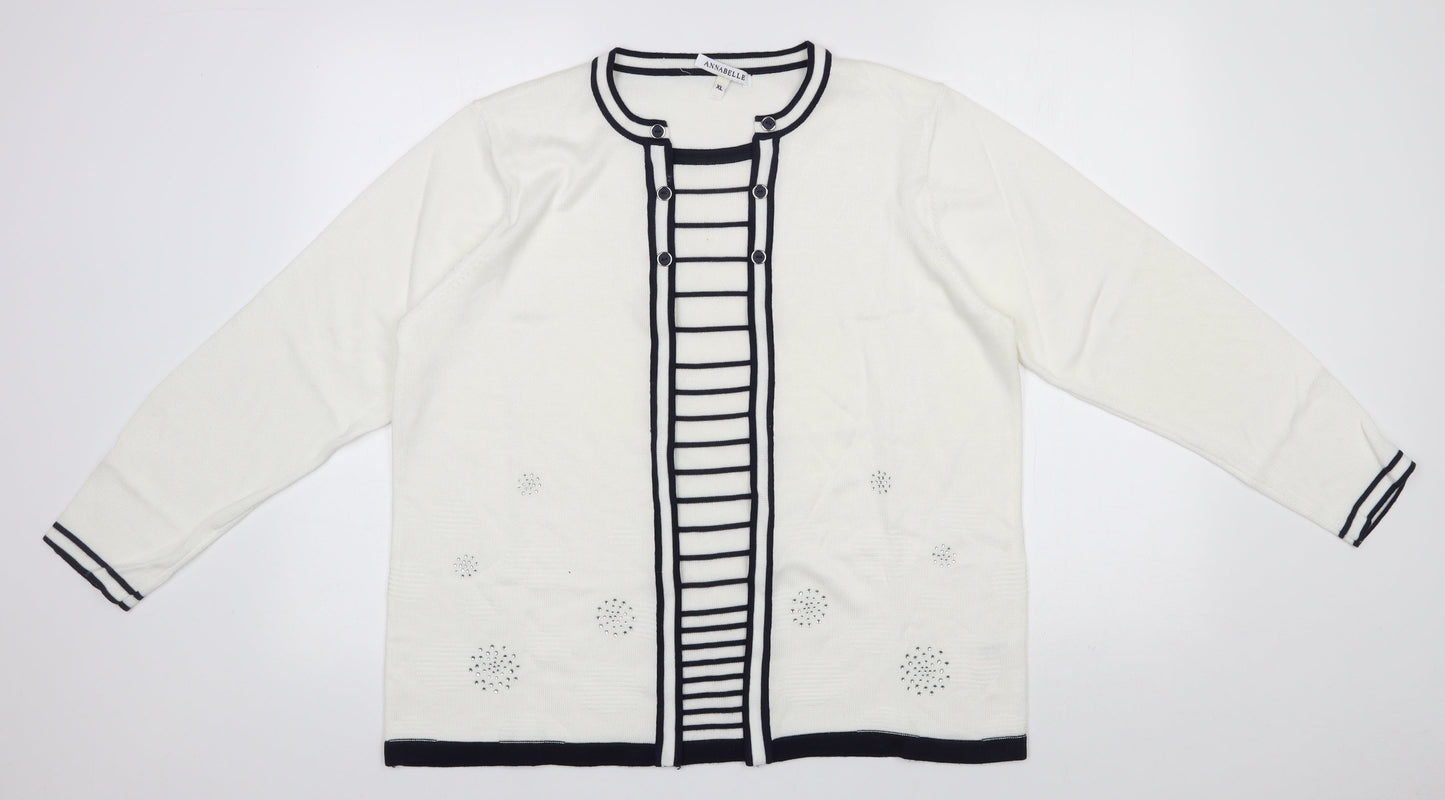 Annabelle Womens White Round Neck  Acrylic Pullover Jumper Size XL
