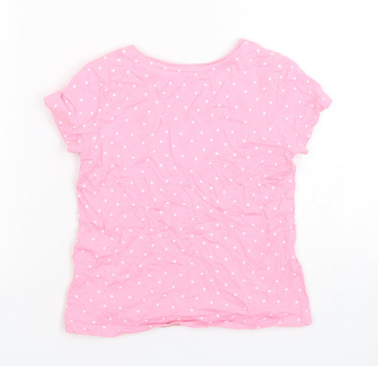 Primark Girls Pink Polka Dot Cotton Basic T-Shirt Size 6-7 Years Round Neck Pullover