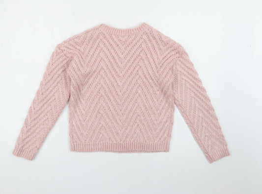 Minoti Girls Pink Crew Neck  Acrylic Pullover Jumper Size 9-10 Years