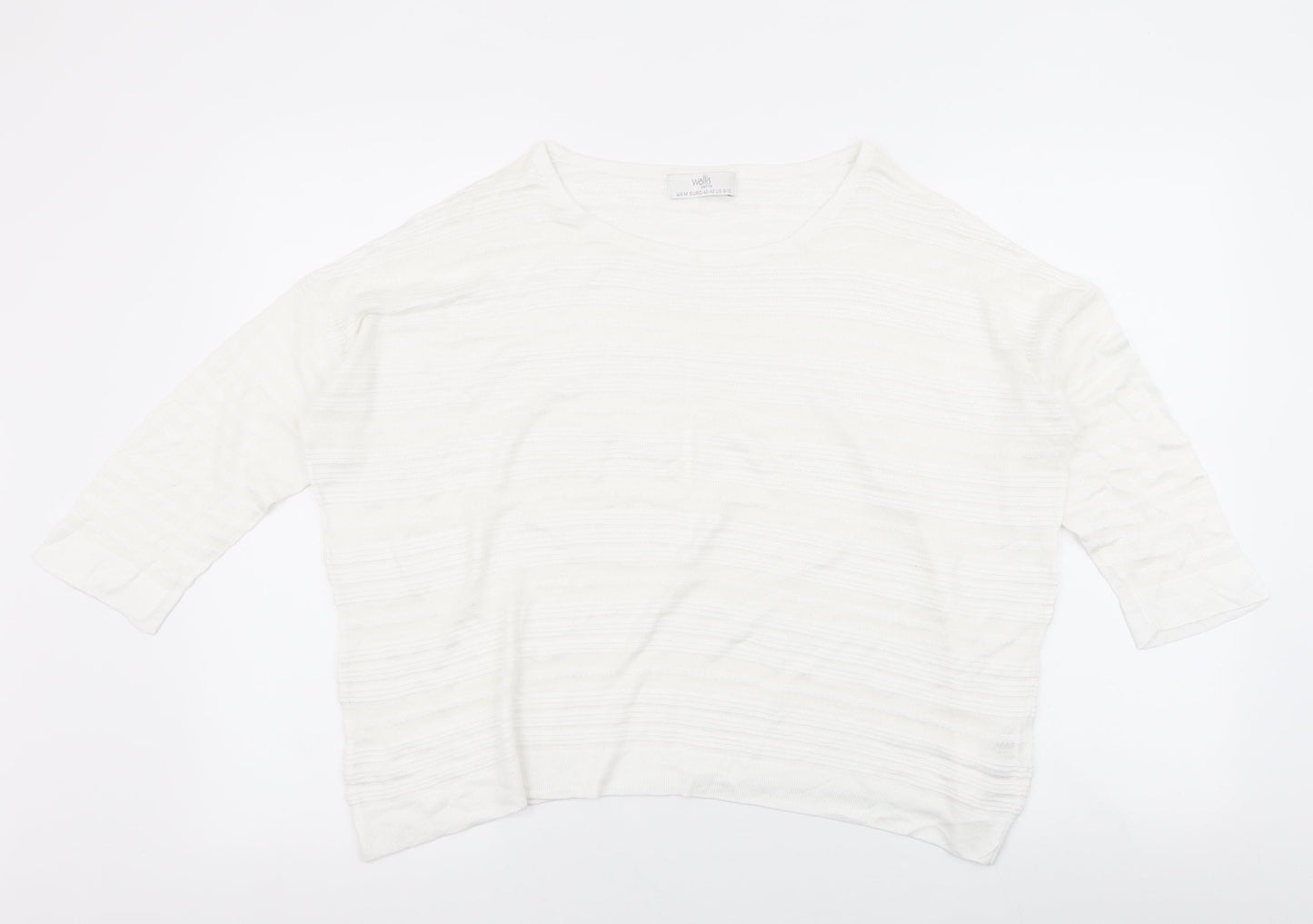 Wallis Womens White Striped Viscose Jersey Blouse Size M Boat Neck
