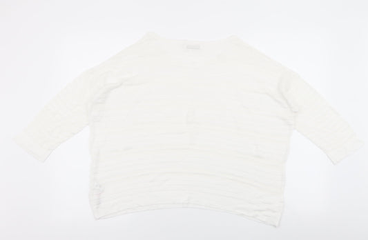 Wallis Womens White Striped Viscose Jersey Blouse Size M Boat Neck