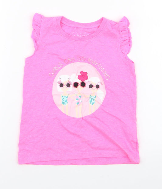E-vie Girls Pink  Polyester Jersey Tank Size 12-18 Months Round Neck Pullover - Girls Can Do Anything