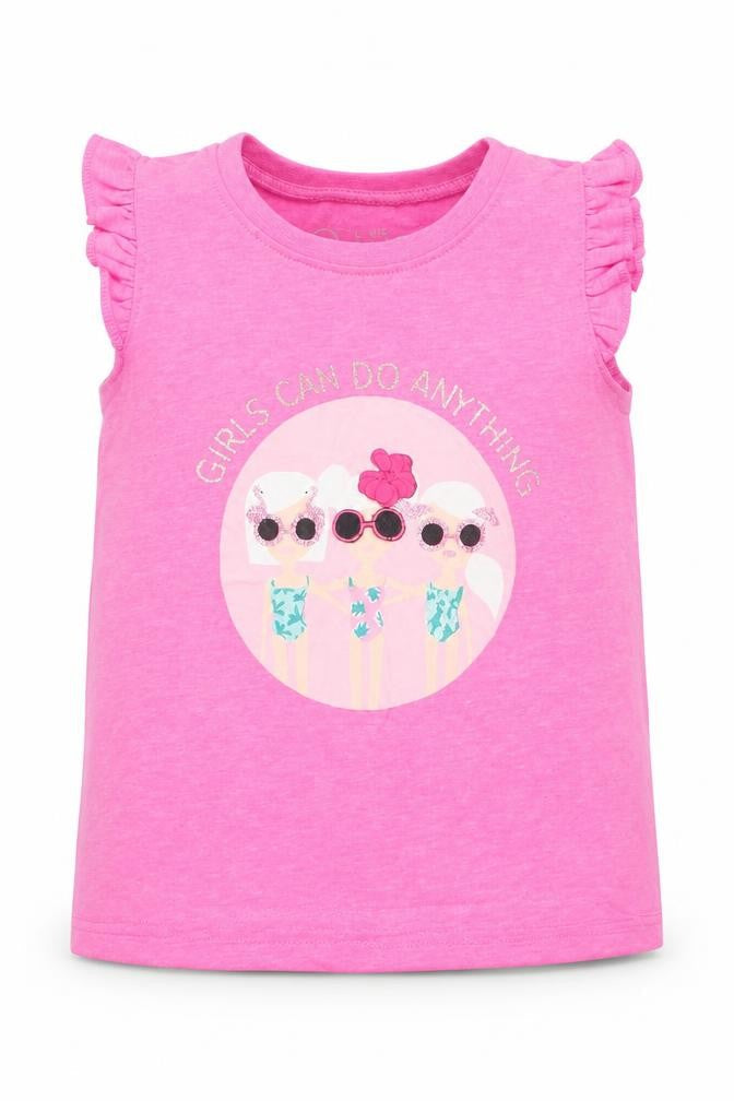 E-vie Girls Pink  Polyester Jersey Tank Size 12-18 Months Round Neck Pullover - Girls Can Do Anything