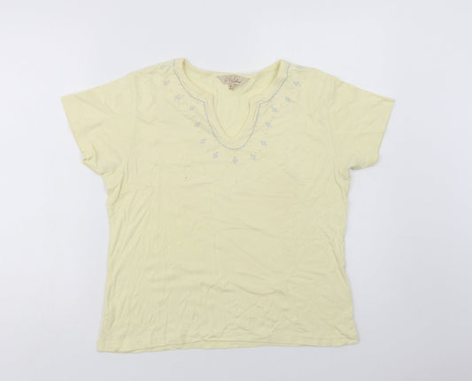 EWWM Womens Yellow  Cotton Basic T-Shirt Size M V-Neck