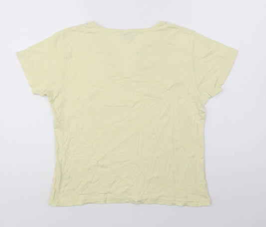 EWWM Womens Yellow  Cotton Basic T-Shirt Size M V-Neck