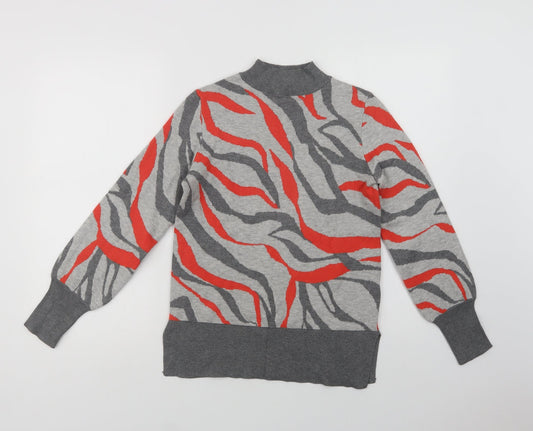 Marks and Spencer Womens Grey Mock Neck Geometric Viscose Pullover Jumper Size S