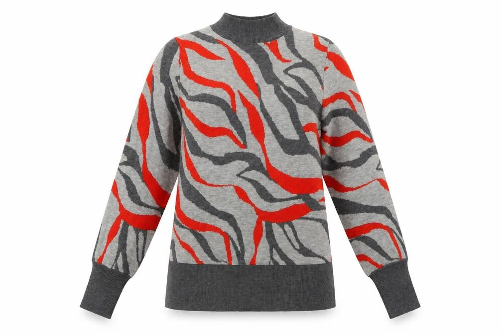 Marks and Spencer Womens Grey Mock Neck Geometric Viscose Pullover Jumper Size S