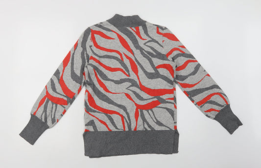 Marks and Spencer Womens Grey Mock Neck Geometric Viscose Pullover Jumper Size S