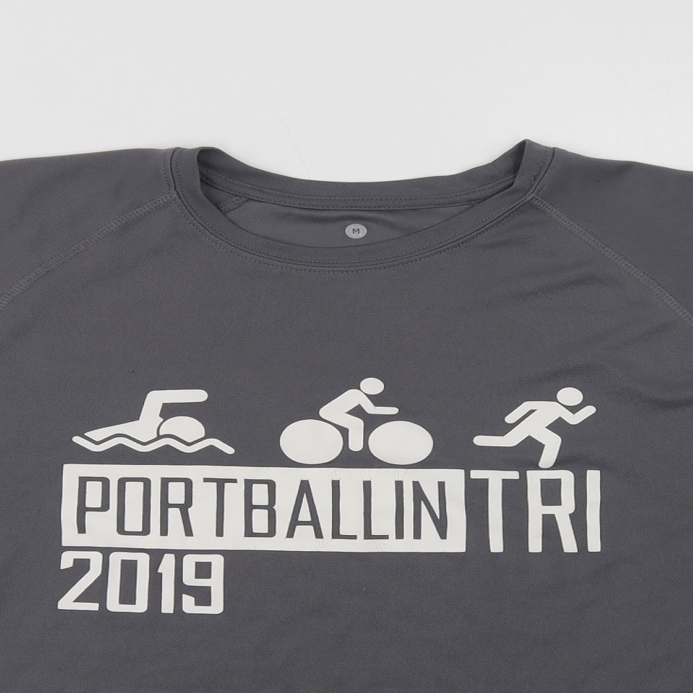 SPIRO Mens Grey  Polyester Basic T-Shirt Size M Crew Neck  - Portballin Tri