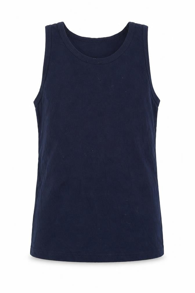 Matalan Girls Blue  Cotton Basic Tank Size 6-7 Years Crew Neck