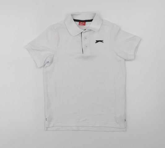 Slazenger Boys White  Polyester Basic Polo Size 9-10 Years Collared Button