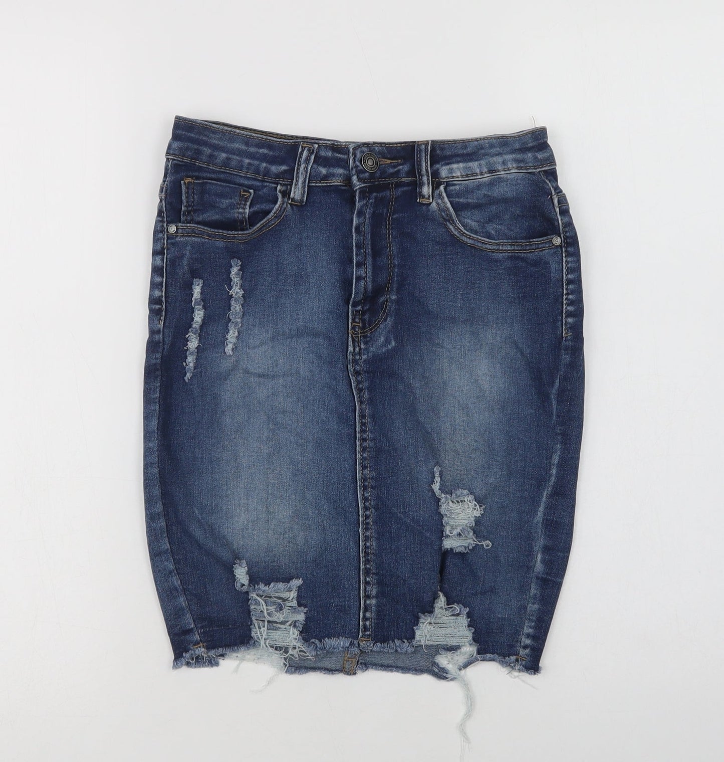 My Bestiny Womens Blue  Cotton Mini Skirt Size S   Button