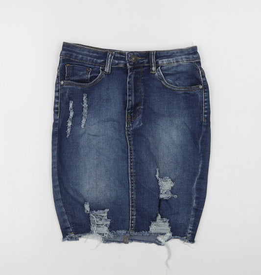 My Bestiny Womens Blue  Cotton Mini Skirt Size S   Button