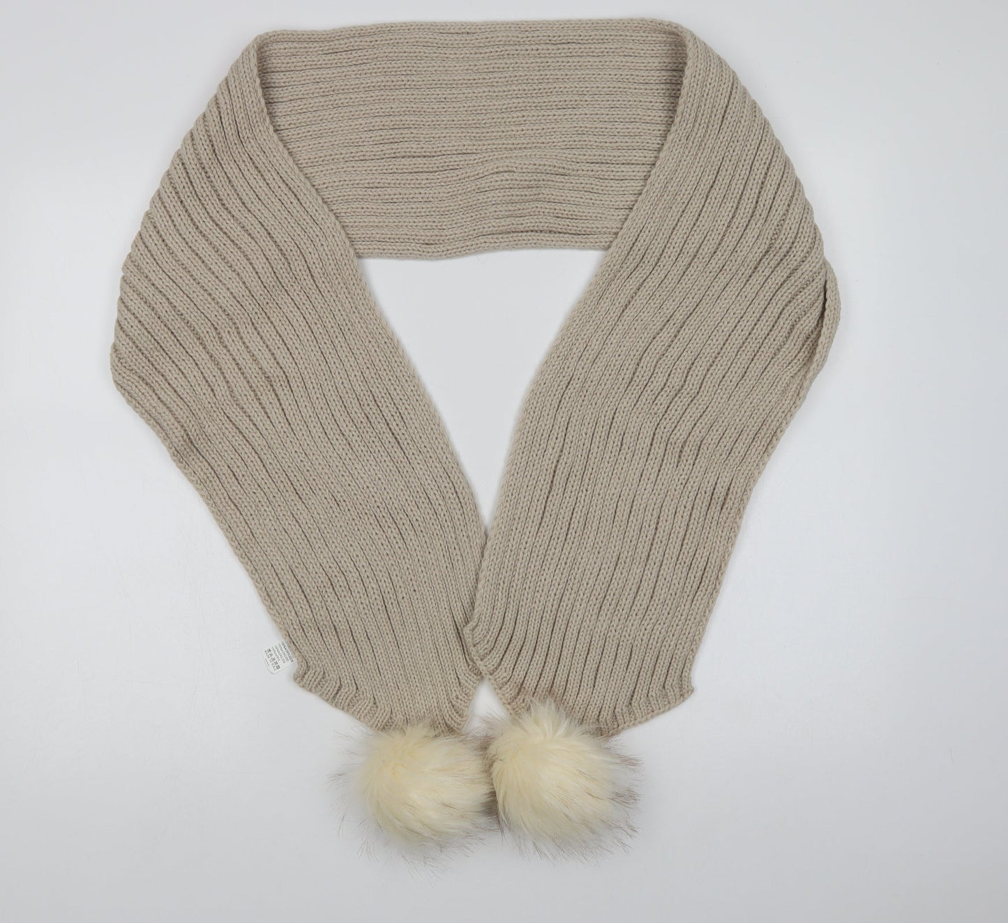 Preworn Womens Beige  Acrylic  Scarf    - Pom Pom