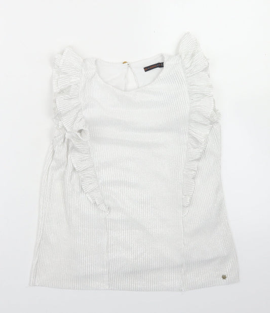 Nono Girls Silver  Polyester Basic T-Shirt Size 9-10 Years Crew Neck Button