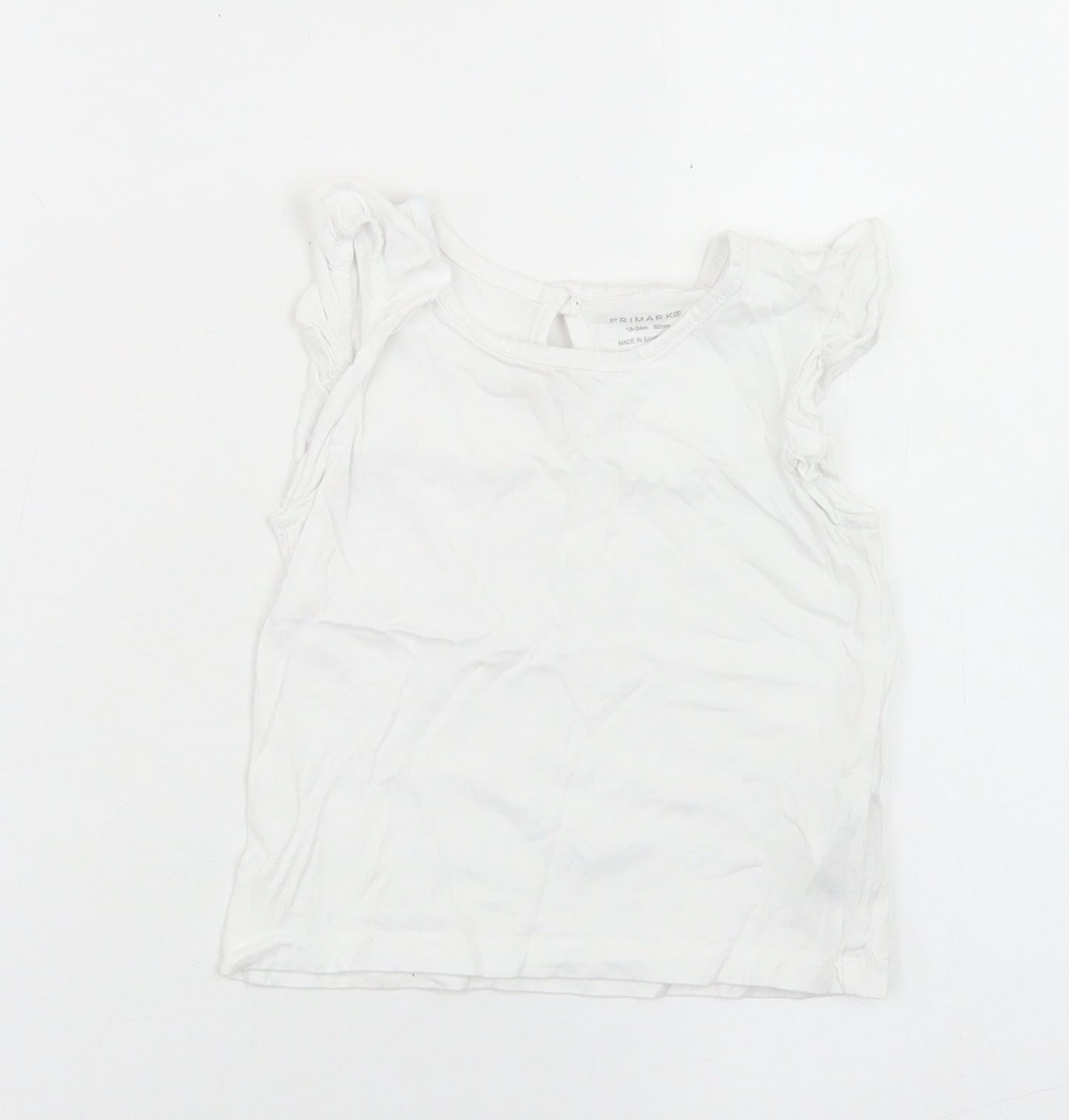 Primark Girls White  Cotton Basic T-Shirt Size 18-24 Months Crew Neck Button