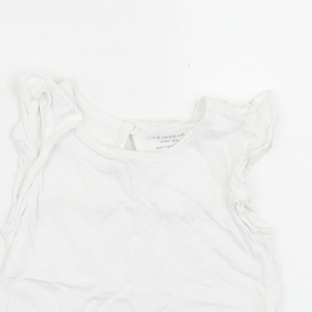 Primark Girls White  Cotton Basic T-Shirt Size 18-24 Months Crew Neck Button