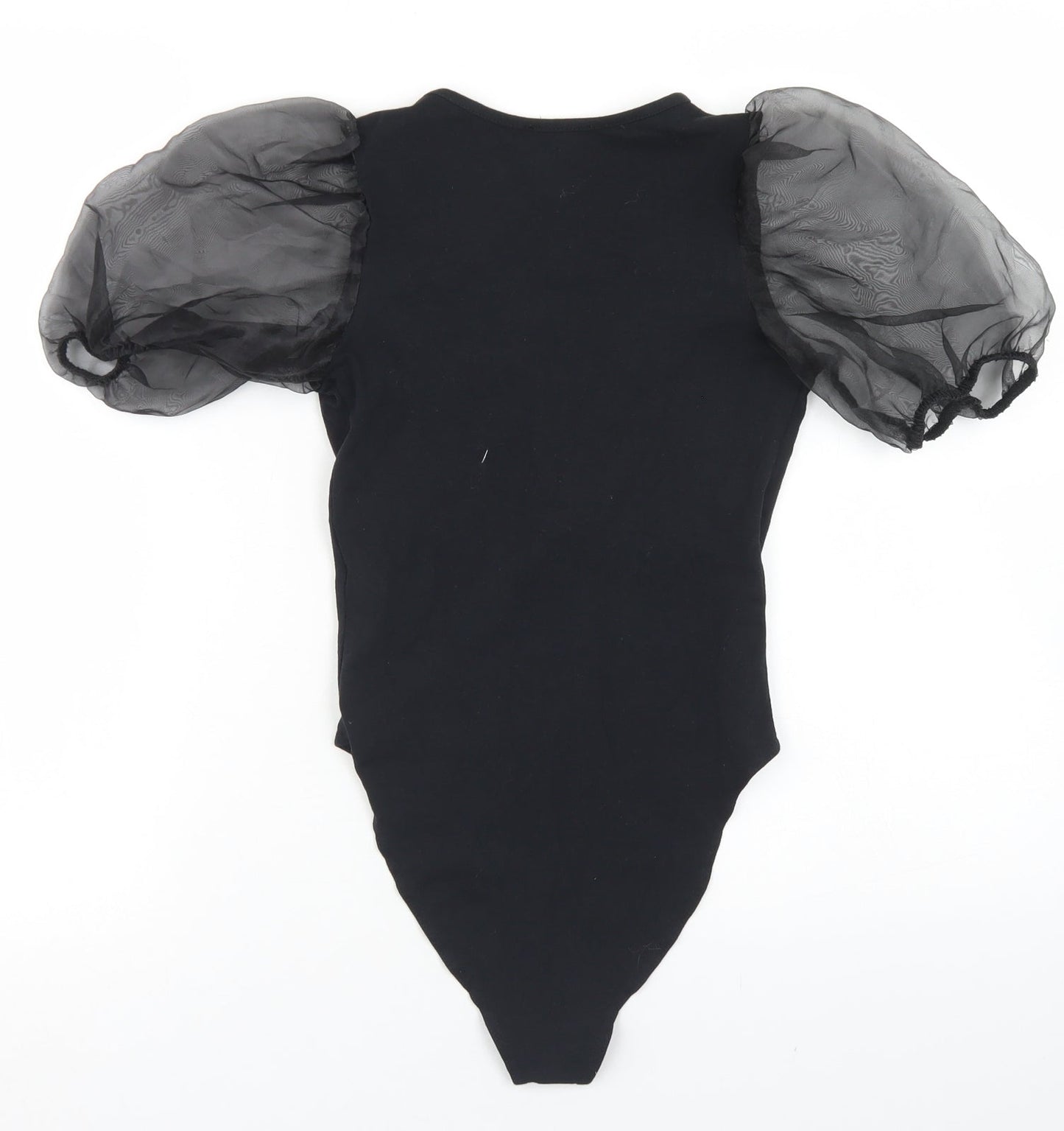 New Look Womens Black  Cotton Bodysuit One-Piece Size 6  Snap - Puff Sleeve