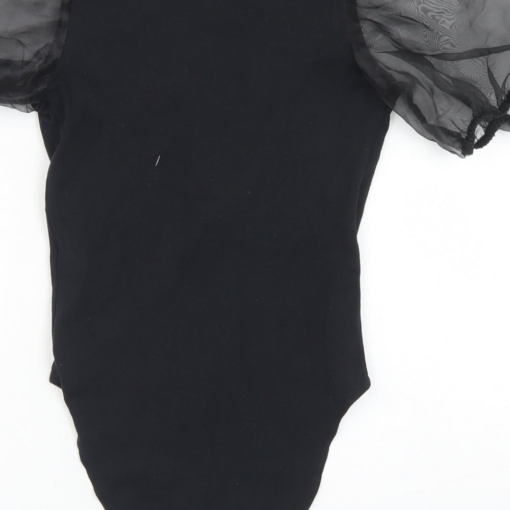 New Look Womens Black  Cotton Bodysuit One-Piece Size 6  Snap - Puff Sleeve