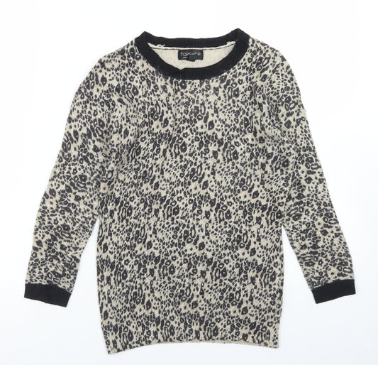 Topshop Womens Beige Crew Neck Animal Print Viscose Pullover Jumper Size 6