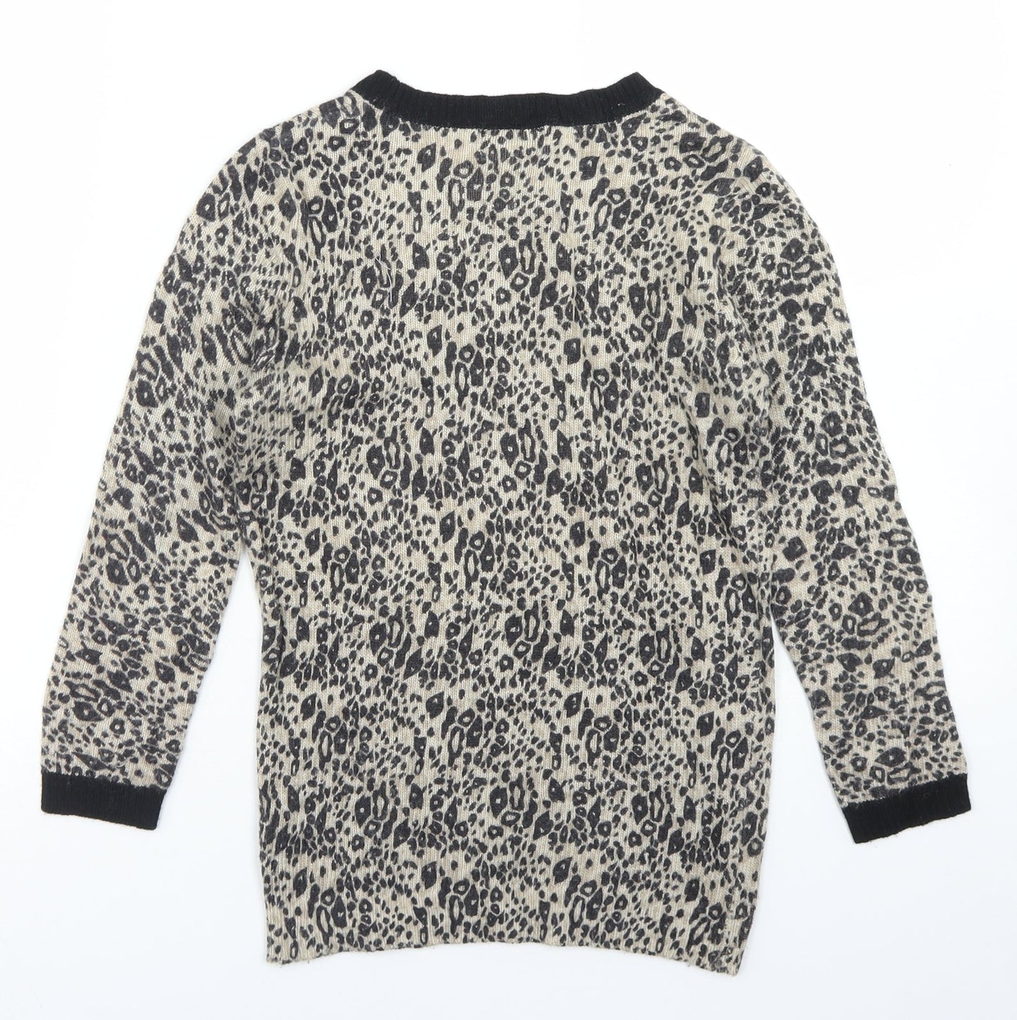 Topshop Womens Beige Crew Neck Animal Print Viscose Pullover Jumper Size 6