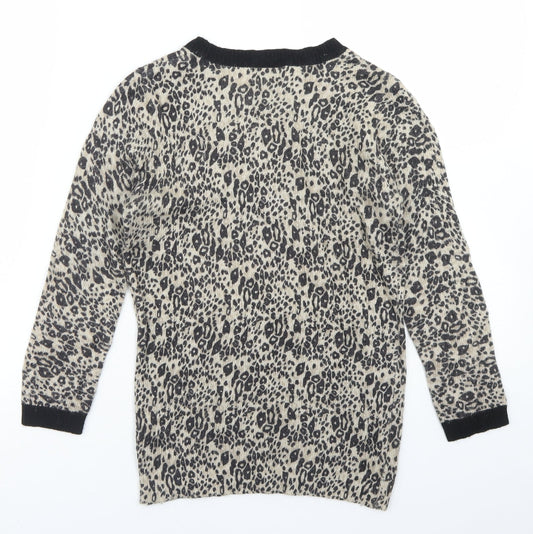 Topshop Womens Beige Crew Neck Animal Print Viscose Pullover Jumper Size 6